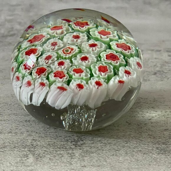 Millefiori Paperweight Handblown Studio Art Glass 2.5"H Red Green White Clear - Picture 2 of 9